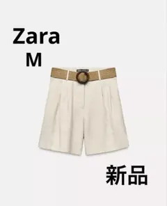 ZARA WOMEN アイボリー ワイドレッグショートパンツ ベルト付き