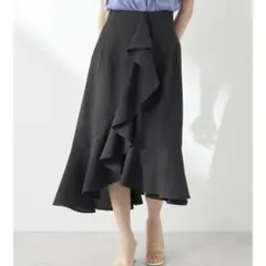 earthmusic&ecology ペプラム　フレア　レースミディ丈　スカート