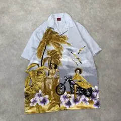 CONTEMP フルデザインアロハシャツ バイク フラガール柄　Lサイズのサムネイル