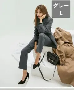 新品　パンツスーツ グレー　上下セット セレモニー 仕事 入学式 卒業式　L