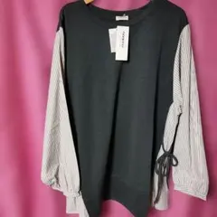 noannu 長袖トップス グレー/ストライプ