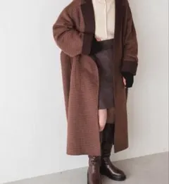 チェックリバーシブルチェスターロングコート　kastane