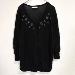 オペークドットクリップ【M】長袖ビジューカーディガン 薄手 羽織り