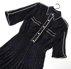 伊太利屋　ラモーダゴジ　総レース　ワンピース　プリーツ　黒　ブラック　Lサイズん