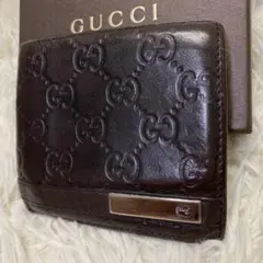 【良品•箱付き✨】GUCCI 二つ折り財布 グッチシマ GG レザー 金具