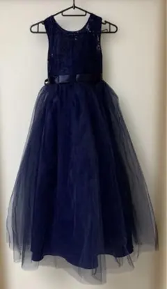 ドレス　140cm フォーマル　ネイビー レース　リボン