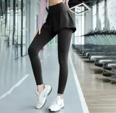 ショートパンツ付 黒 Ｌサイズ ヨガパンツ レギンス ポケット スポーツウェア