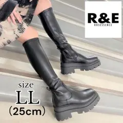 R&E トラックソールストレッチロングブーツ サイドジップ ブラック 大きめ