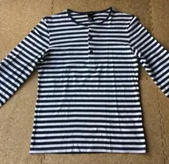 美品mods【ヘンリーネックボーダーロンT・カットソー】紺x白