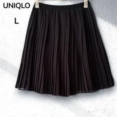 【ユニクロUNIQLO】シフォンプリーツスカートLサイズ ネイビーひざ丈