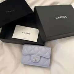 CHANEL クラシック スモール フラップ ウォレット ブルー系 3つ折り財布