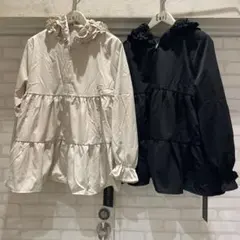 フリル付きフード マウンテンパーカー 黒