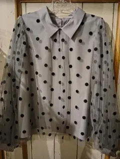 ドット柄 シアー袖 ブラウス 長袖 M-L