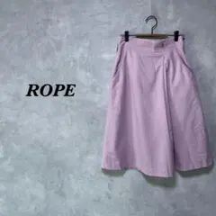 ROPE ひざ丈スカート ハイウエスト 無地 ウール くすみピンク L 3622