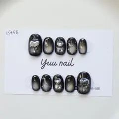 ネイルチップ　マグネットネイル　ブラック　クマ　シルバー　推し活　y2k