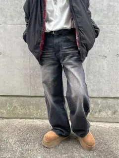 地底人ONLINE ウォッシュドブラックバギーデニム L2011 Sサイズ