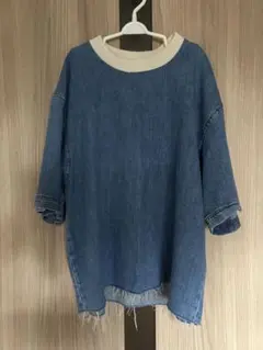 ZARA デニムフリンジヘム半袖Tシャツ M