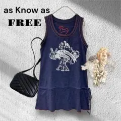 アズノウアズ [FREE] 紺 ノースリーブ ミニワンピ フリル丈長め プリント