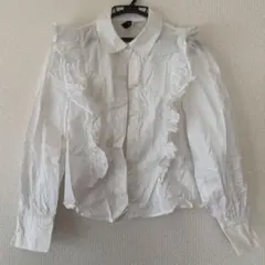 フリル付きホワイト長袖シャツ H＆M