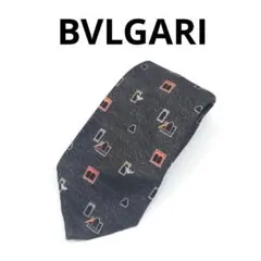 BVLGARI ブルガリ 黒 グレー マルチカラー ネクタイ シルク