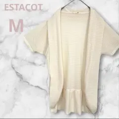 エスタコット カーディガン 半袖 アイボリー ベージュ Mサイズ 透かし編みのサムネイル