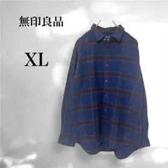 無印良品 ネイビーブラウン チェック ネルシャツ メンズ XL カジュアル 定番