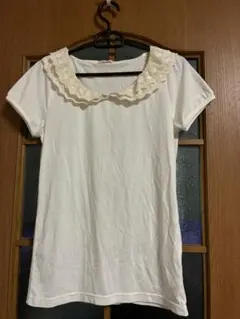 レース襟付き 半袖Tシャツ ホワイトのサムネイル