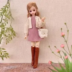 3点セット◆22cmドール服◆カーディガンとAラインワンピ（ピンク）セット