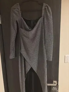 グレー 長袖 タイトフィット ドレス