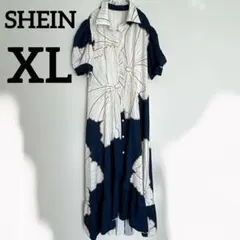 美品✨SHEIN 【XL】 フラワープリント 半袖　ロング　シャツワンピース