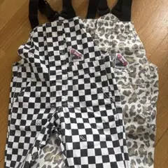 オーバーオール チェッカーパターン ヒョウ柄 90 ２枚セット子供用
