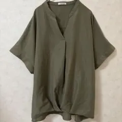 GLACIER Vネックブラウス カーキ L 半袖 トップス