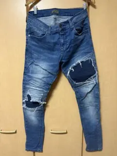 ZARA MAN ダメージブルーデニムパンツ EU 44