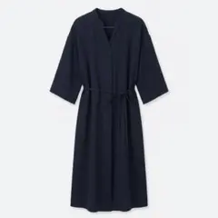 all of me スキッパーネック ウエストリボンとろみロングワンピース 紺色