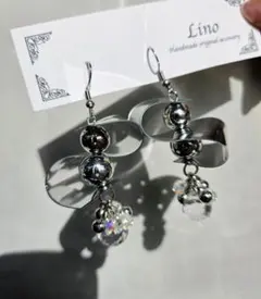 シルバーピアス クリアピアス 個性派アクセサリー 大ぶりピアス キラキラ