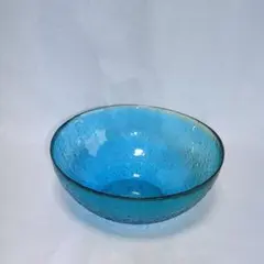 津軽びいどろ 秋村実工房 ガラス大鉢 ボウル オーシャンブルー系 麺類など 美品