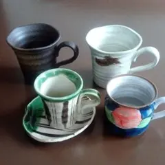 まとめて民芸風コーヒーカップ4客