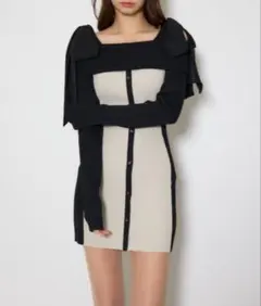 rienda バイカラーオフショルリボンニットミニワンピース