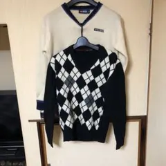 DIESEL アイボリー ネイビー Vネック ニット