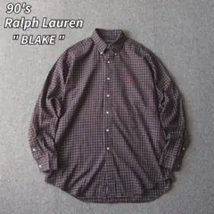 90s ラルフローレン シャツ BLAKE 長袖 チェック 刺繍 オールド Lのサムネイル
