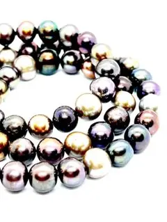 【高品質テリ最強】本黒真珠ブラックパール系マルチカラーパールネックレス45cm
