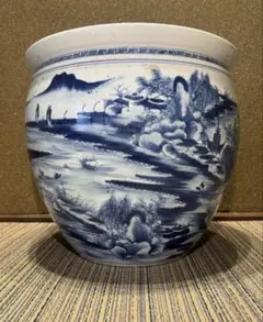 昭和時代初期 有田 山本窯製 染付桜閣山水文大火鉢 骨董品 - メルカリ