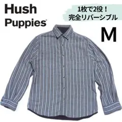 ​【極上の1枚で2役】ハッシュパピー リバーシブルシャツ M ストライプ×紫のサムネイル
