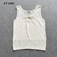 ケーティーリノ　リネン混ノースリーブサマーニット　フロントリボン 日本製 M相当