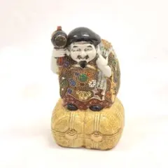 大黒天 陶器 置物 金彩 色絵 盛り絵 七福神 米俵 縁起物 昭和レトロ