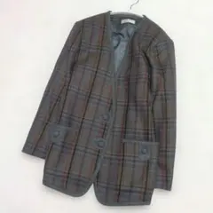 Le-espoir 日本製 ヴィンテージ チェック柄ノーカラージャケット レトロ