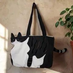 猫トートバッグ　猫グッズ　レッスンバッグ　一点物　ハンドメイド　黒 猫トートバッグ 猫グッズ レッスンバッグ 一点物 ハンドメイド 黒