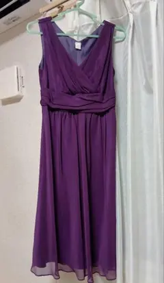 上品パープル シフォンドレス ノースリーブ フォーマル