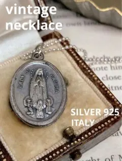 ヴィンテージ イタリア 925 クロス ロザリオ ネックレス アンティーク 