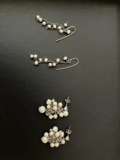 パールビーズ ロングピアスとスタッドピアスセット